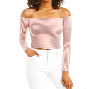 🎈Lovers + Friends megan candy stripe off the shoulder long sleeve crop top